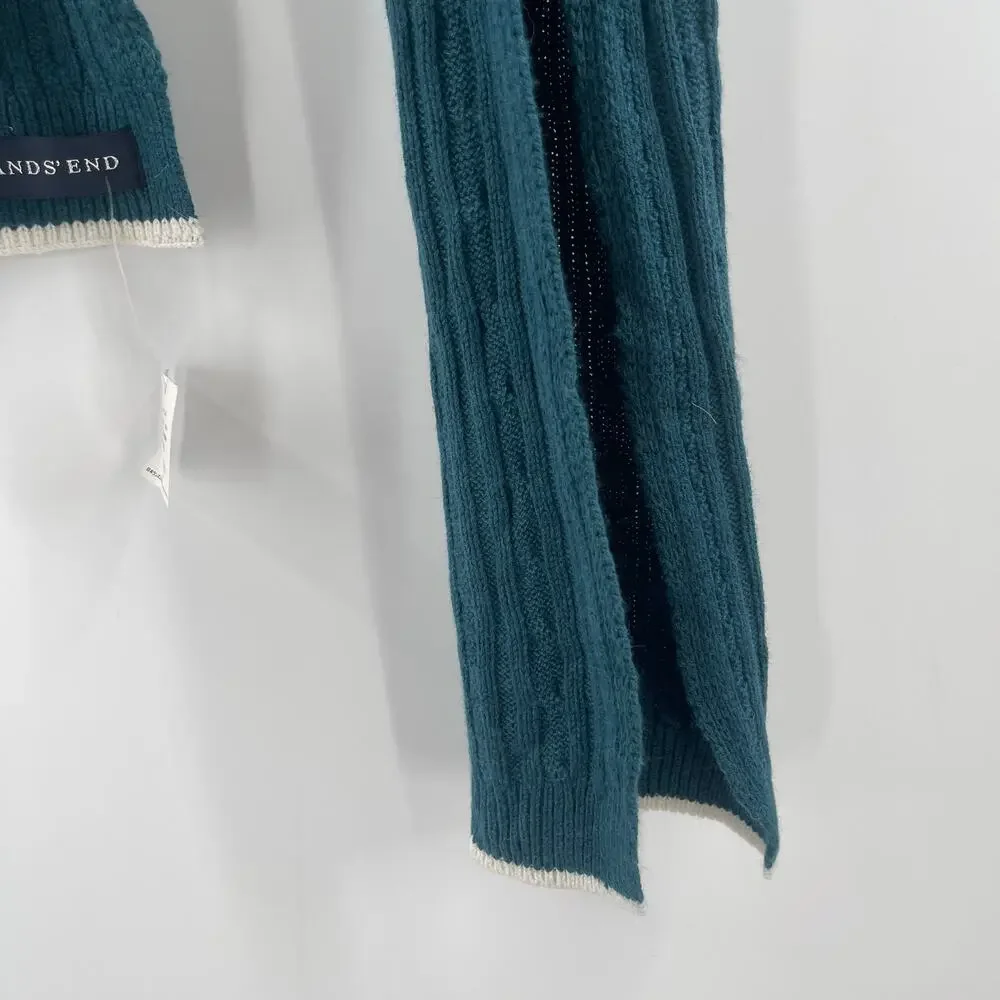 LANDS END Scarf NWT Teal NWT Wool Blend Winter Cable Knit Stripe Preppy Prep